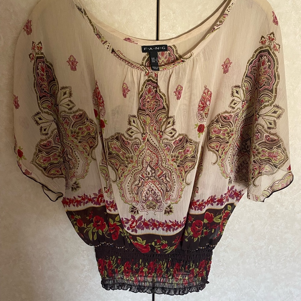 F•A•N•G blouse semi sheer size S